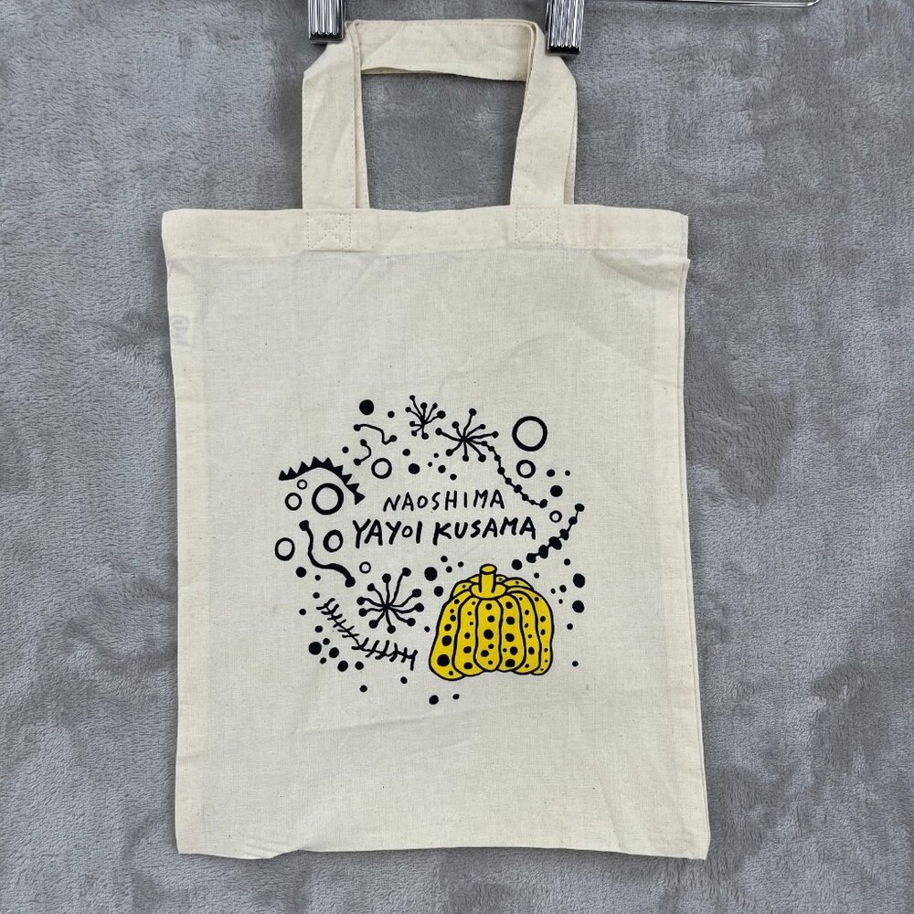 Naoshima Yayoi Kusama Pumpkin Art Small Beige Cotton Tote Bag Book Bag Shopping